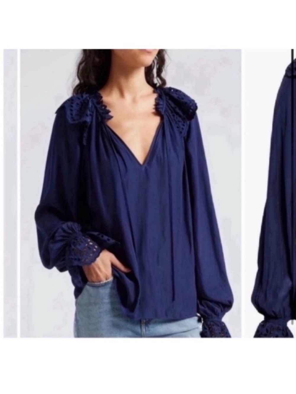 Ramy Brook Lilian Ruffle Eyelet Top Blue NWT extra small